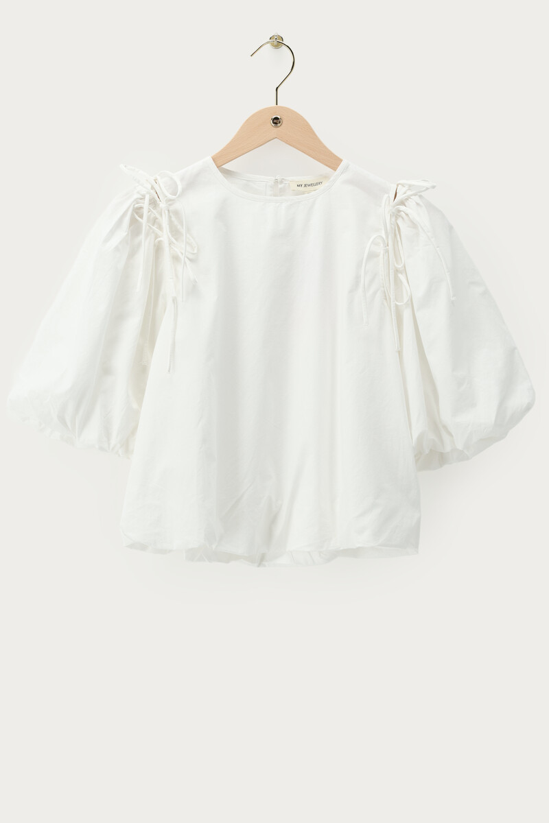 White balloon top with bows and puff sleeves | My Jewellery