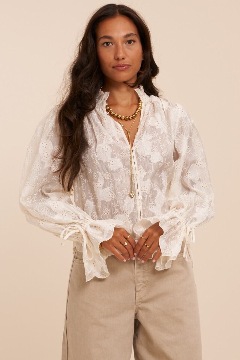 White Blouse with Embroidery and Scalloped Bell Sleeves | My Jewellery