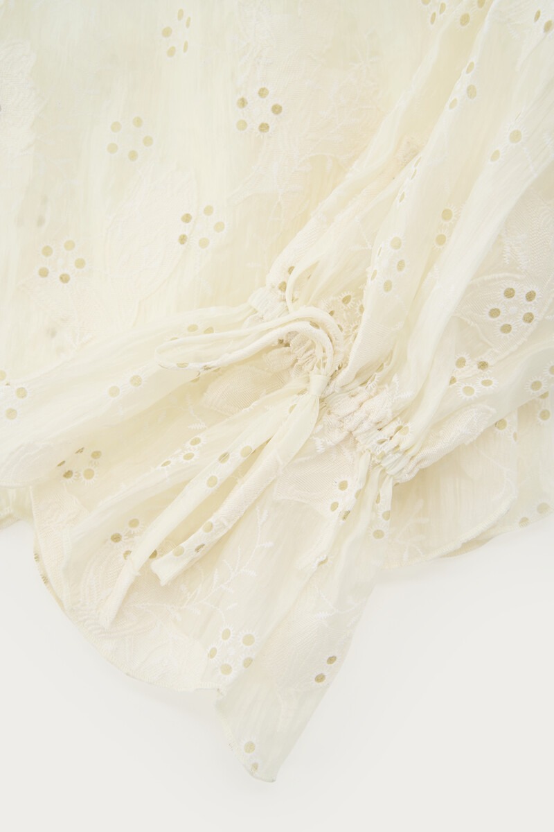 White Blouse with Embroidery and Scalloped Bell Sleeves | My Jewellery