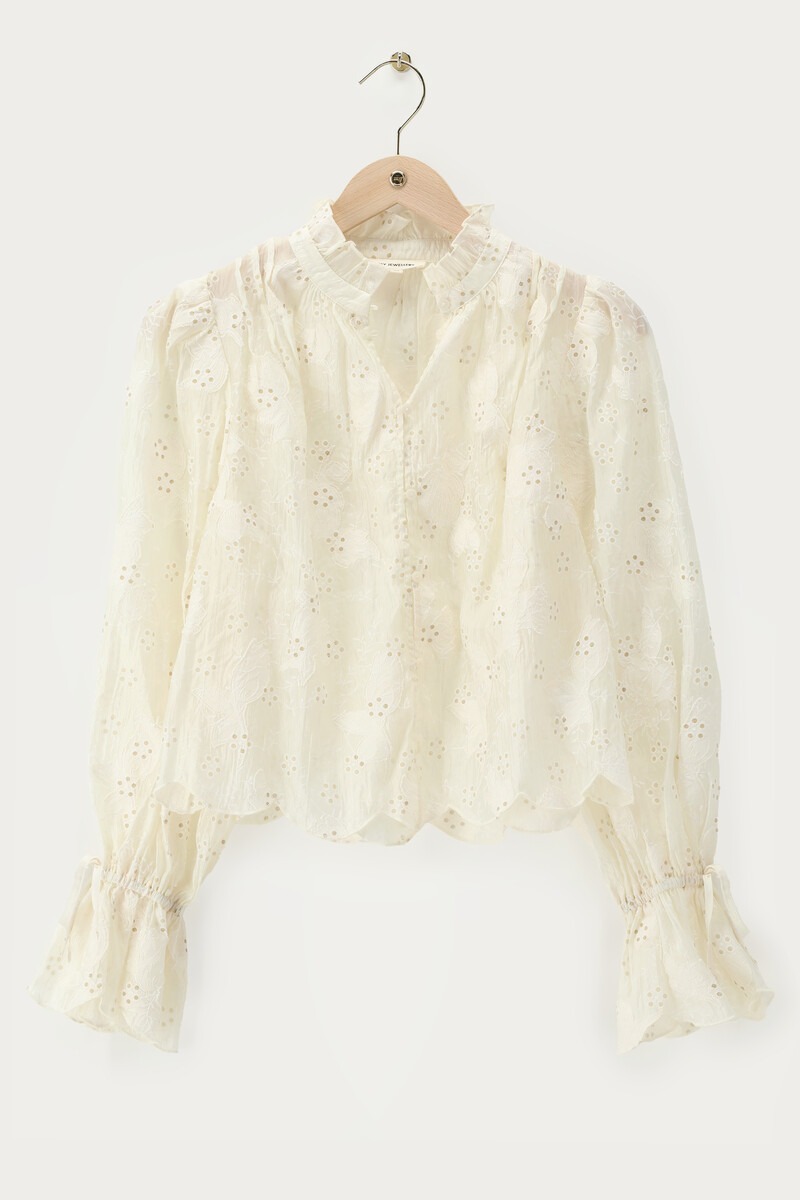White Blouse with Embroidery and Scalloped Bell Sleeves | My Jewellery
