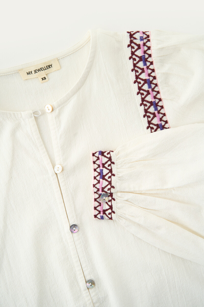 White blouse with purple embroidery | My Jewellery