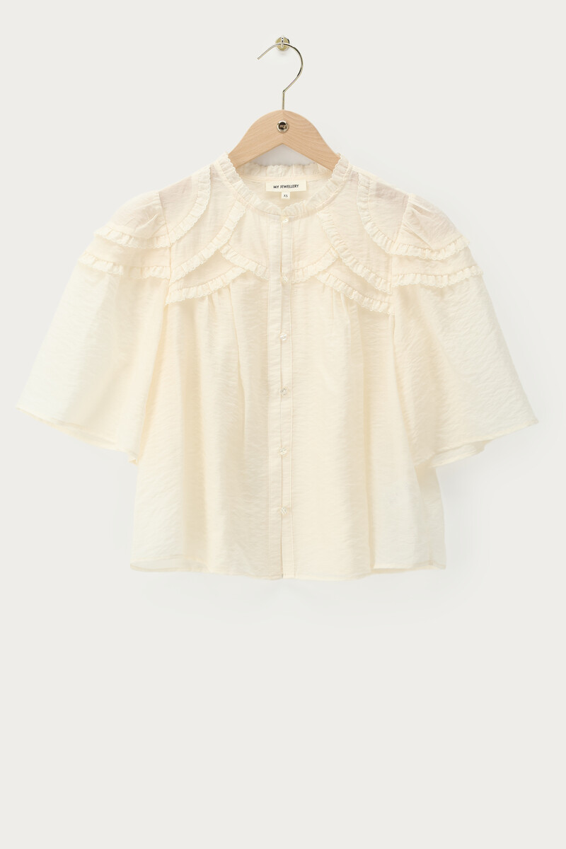 White blouse with ruffle details | My Jewellery