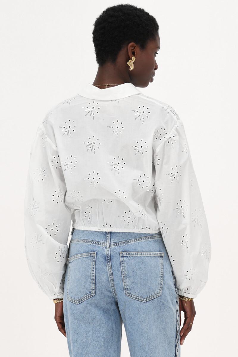 White blouse with silver sequins | My Jewellery