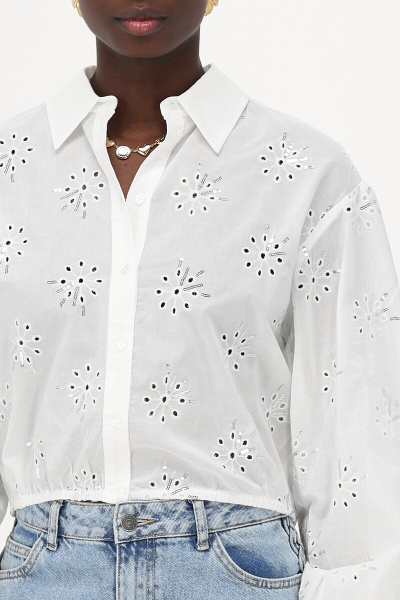 
White blouse with silver sequins | My Jewellery
