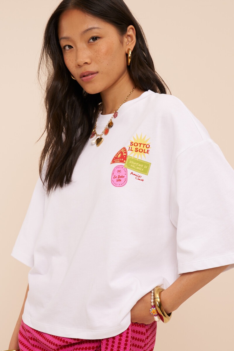 White boxy T-shirt 'Sotto il soleil' | My Jewellery