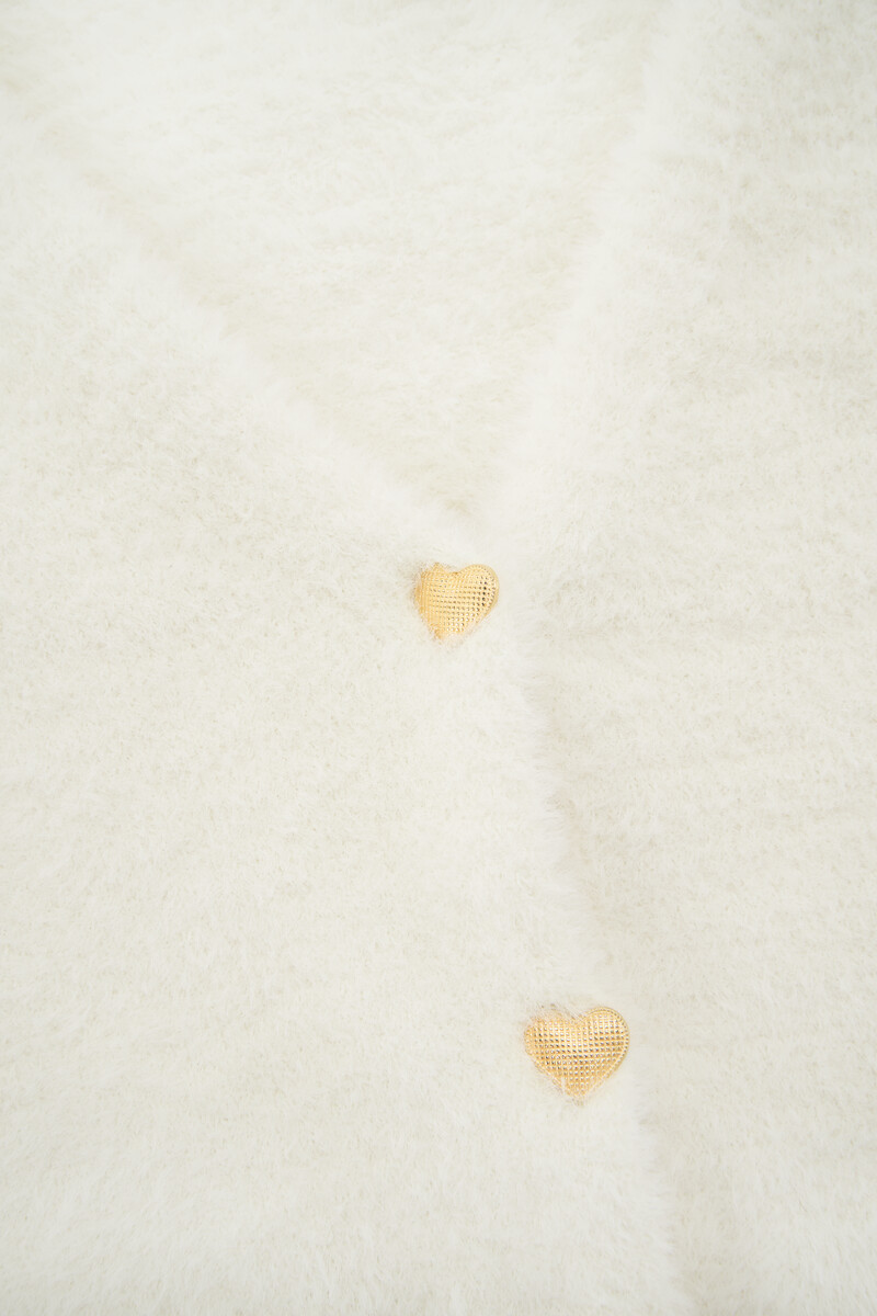 White cardigan with gold-coloured heart buttons | My Jewellery
