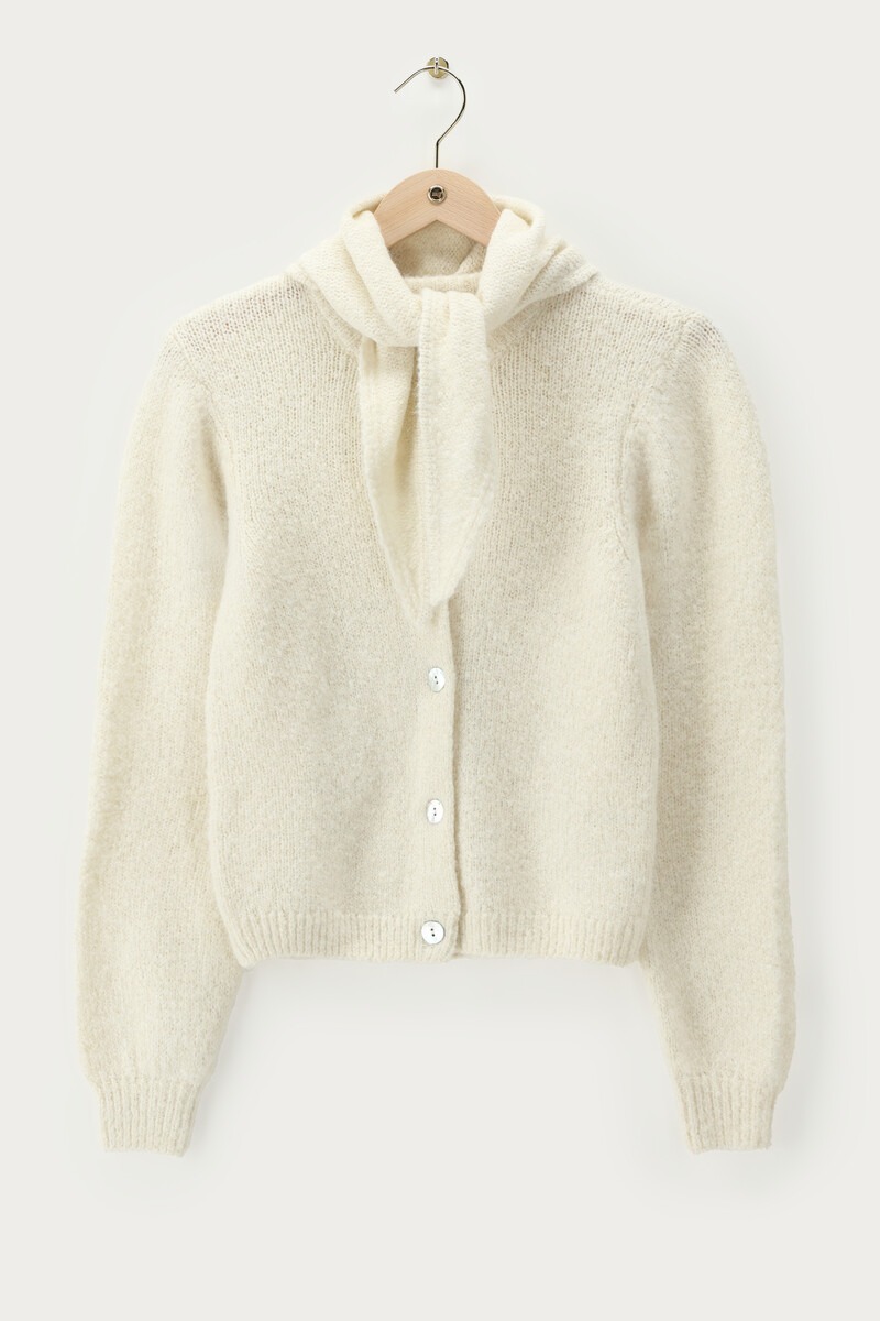 White Cardigan with Scarf | My Jewellery