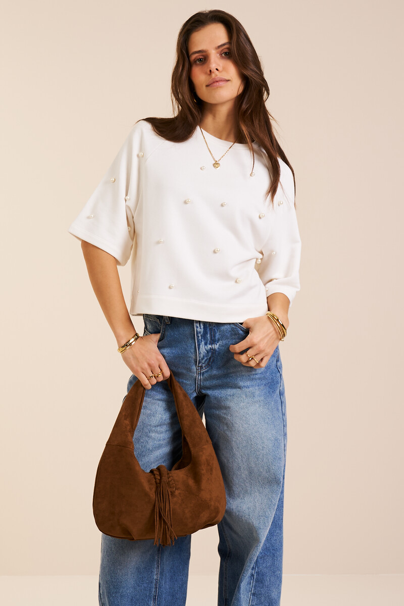 White short sweater with imitation pearls | My Jewellery