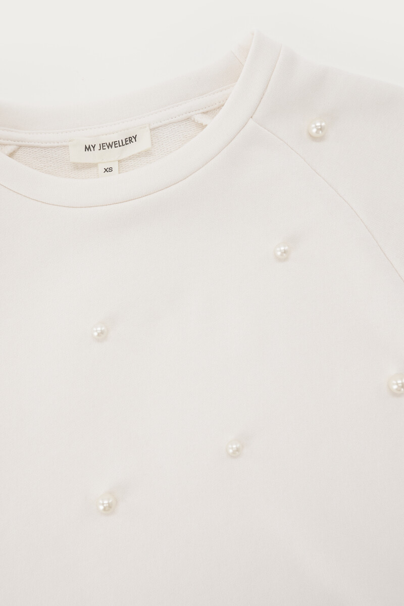 White short sweater with imitation pearls | My Jewellery