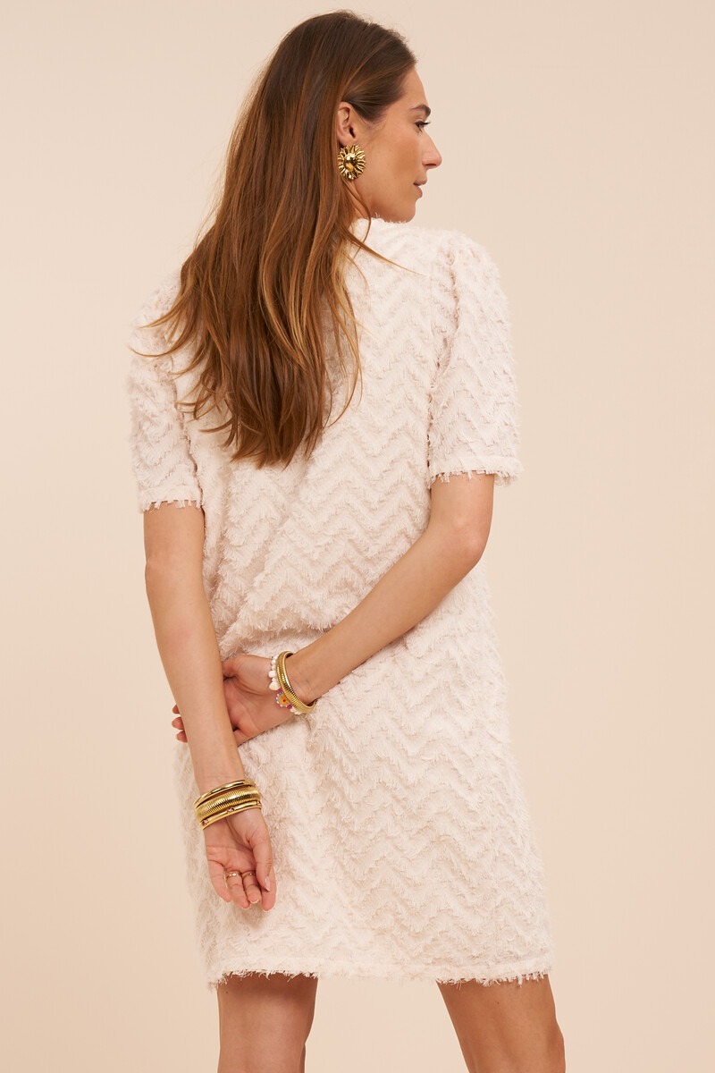 White fluffy jacquard dress with short sleeves | My Jewellery