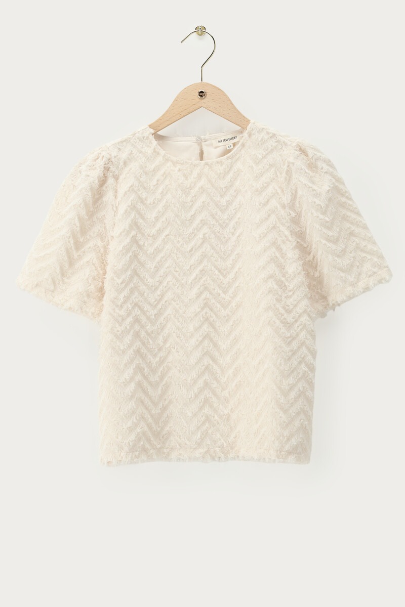 White fluffy jacquard top with short sleeves | My Jewellery