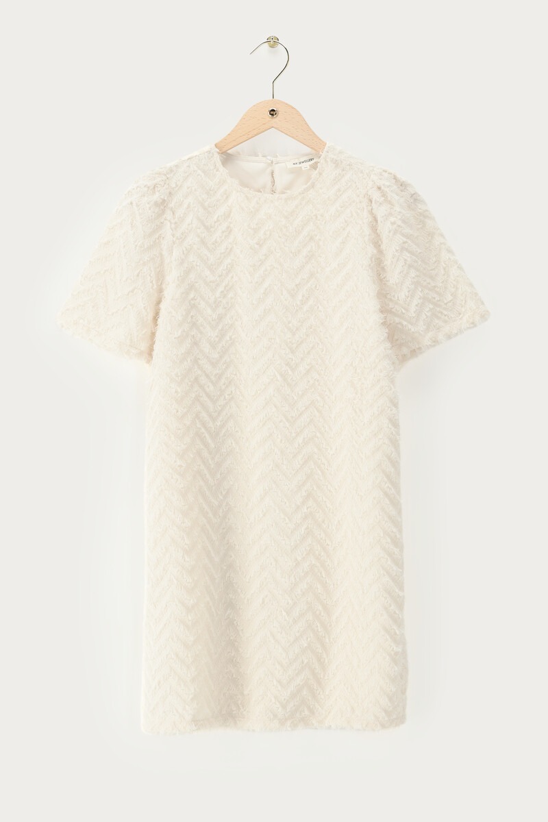 White furry jaquard dress with short sleeves | My Jewellery