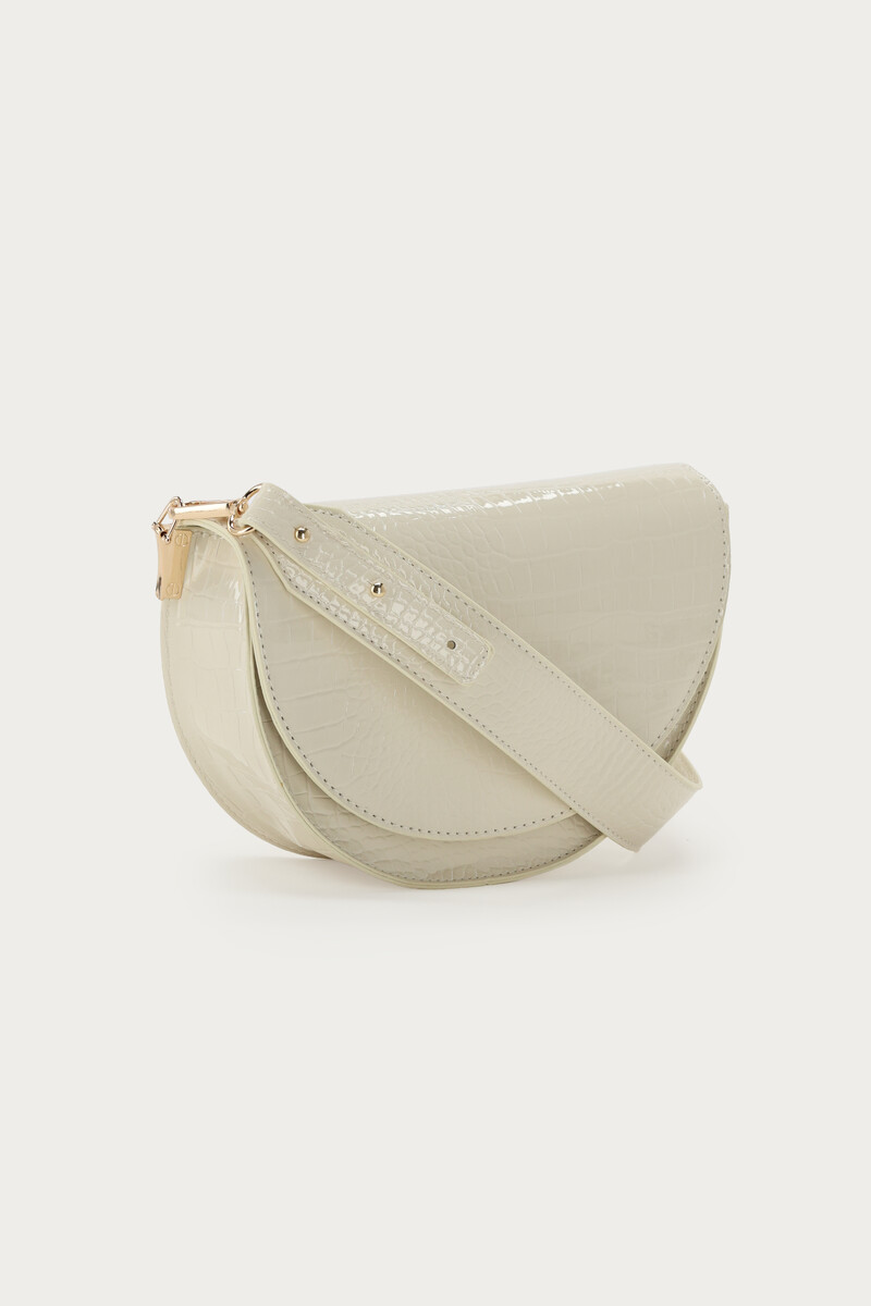 White half round shoulderbag with crocodile print | My Jewellery
