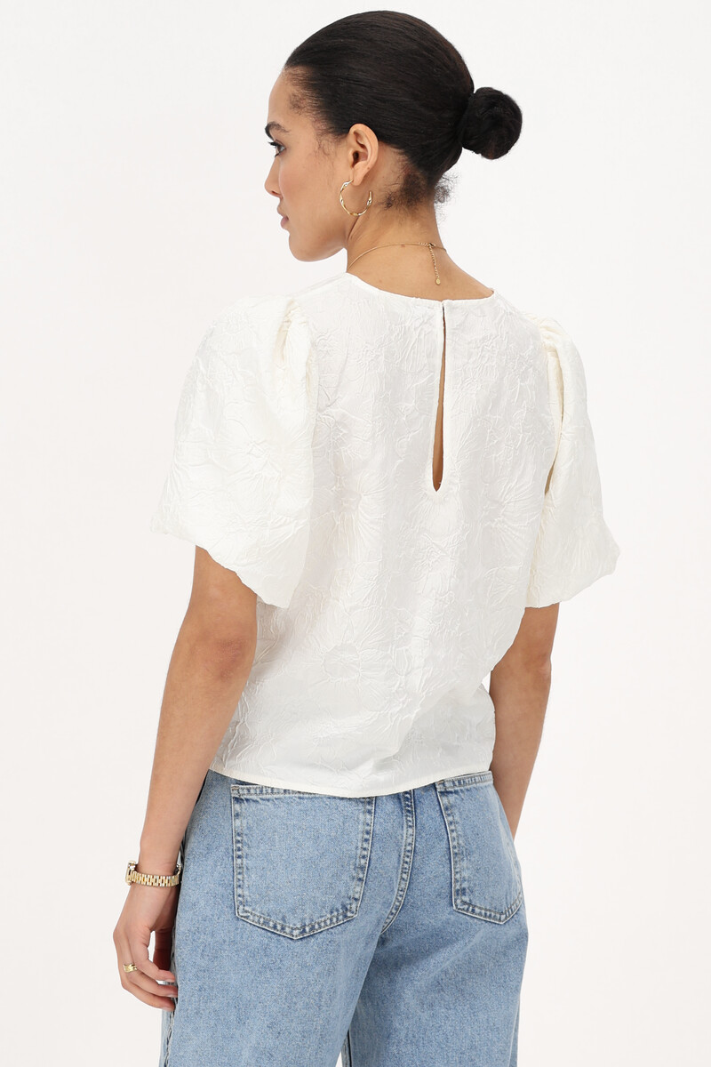 White jacquard top with puff sleeves | My Jewellery