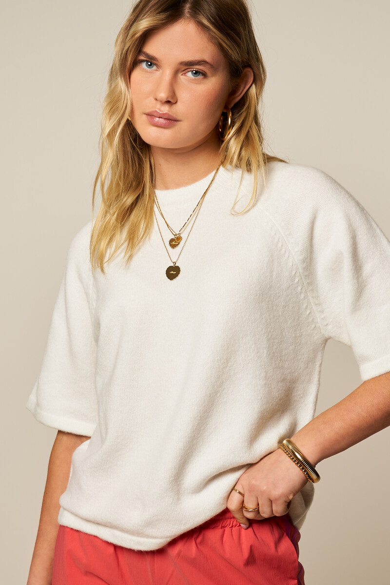 White knit raglan sweater with short sleeves | My Jewellery