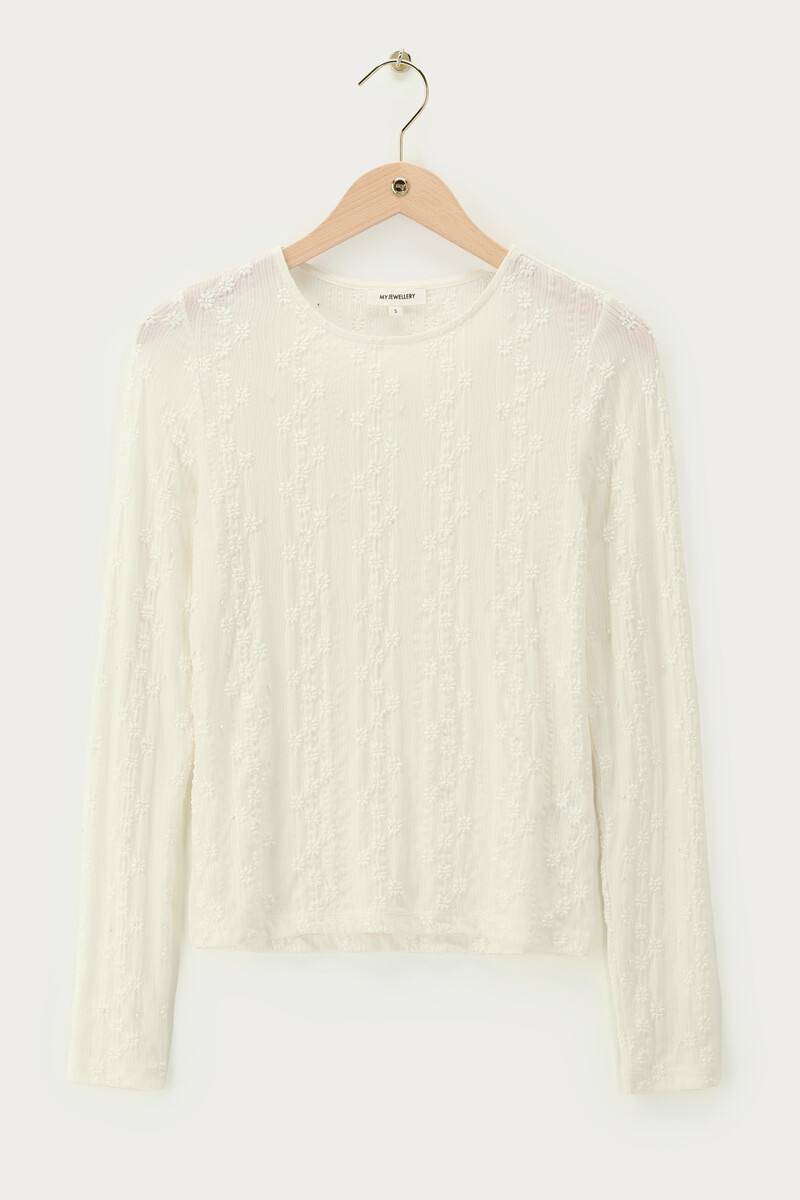 White lace top with faux pearls | My Jewellery