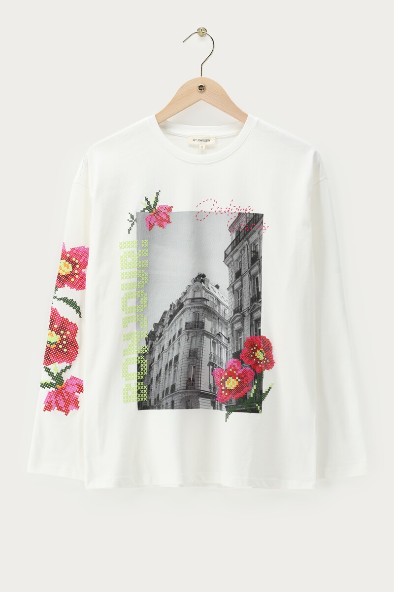 White long-sleeve with flowers 'Bonjour Paris' | My Jewellery
