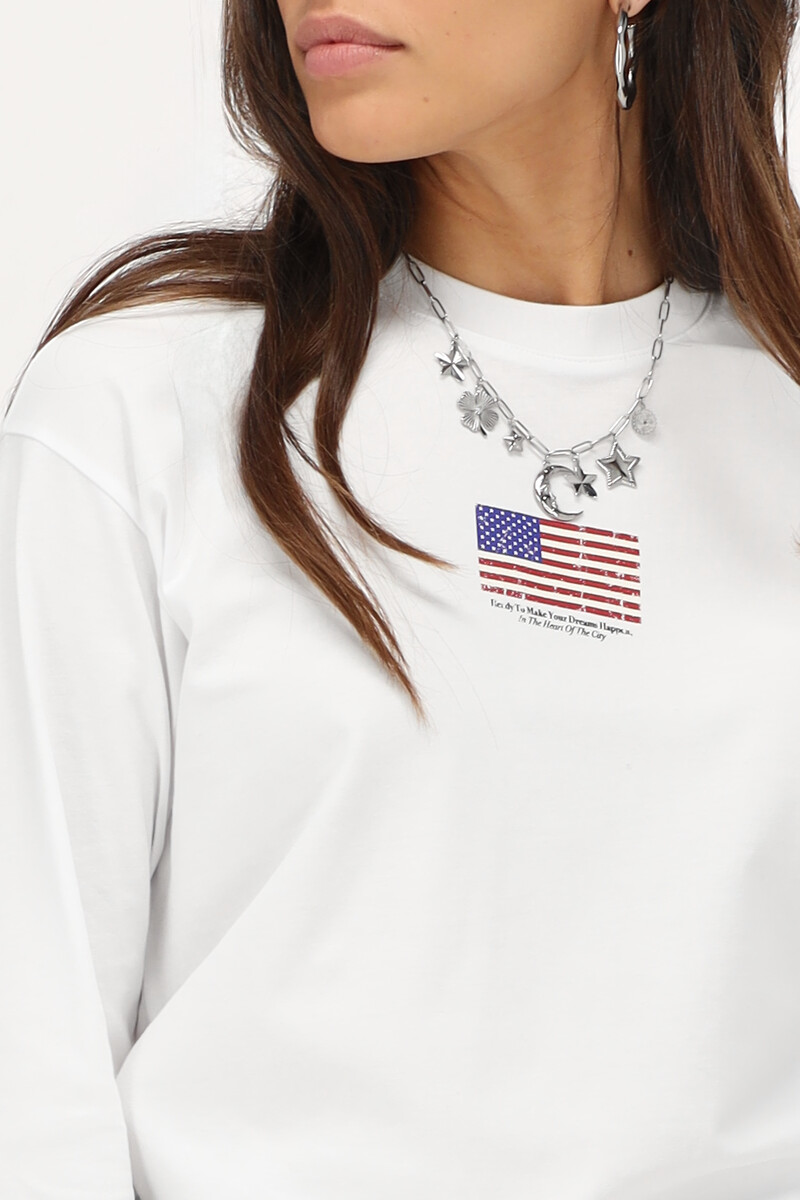 White long sleeve T-shirt with American flag | My Jewellery