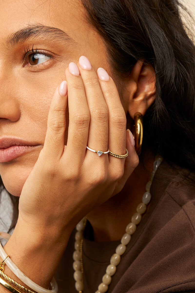White minimalist ring with hearts rhinestones | My Jewellery