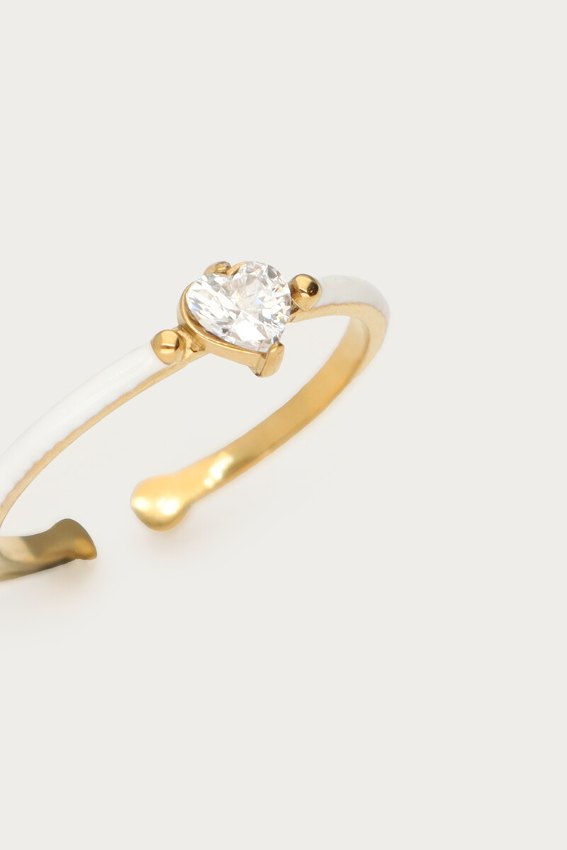 White minimalist ring with hearts rhinestones | My Jewellery