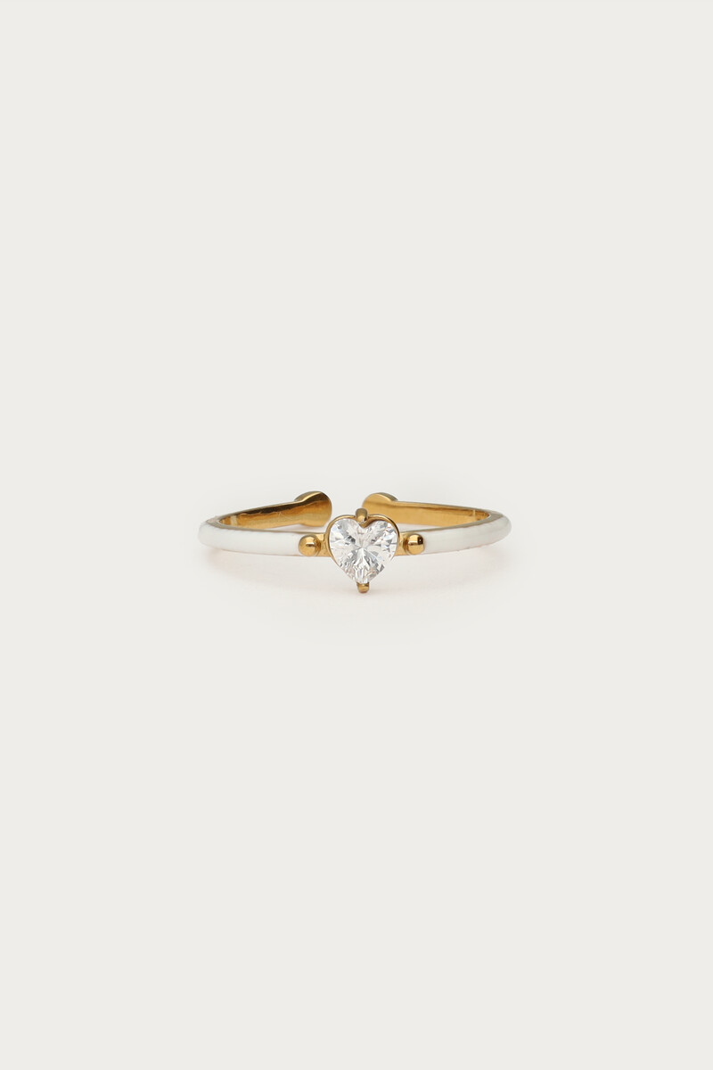 Witte minimalistische ring met hartjes strass