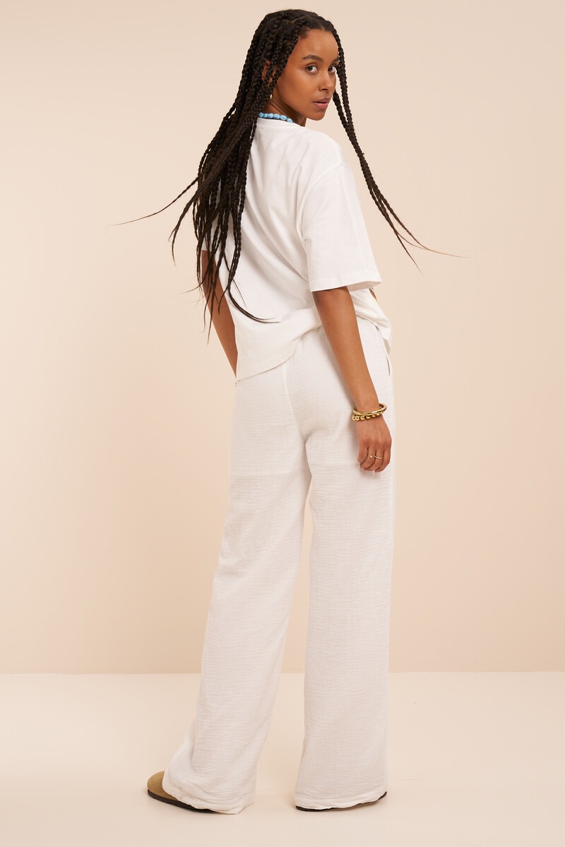 White muslin wide leg trousers with pintuck | My Jewellery