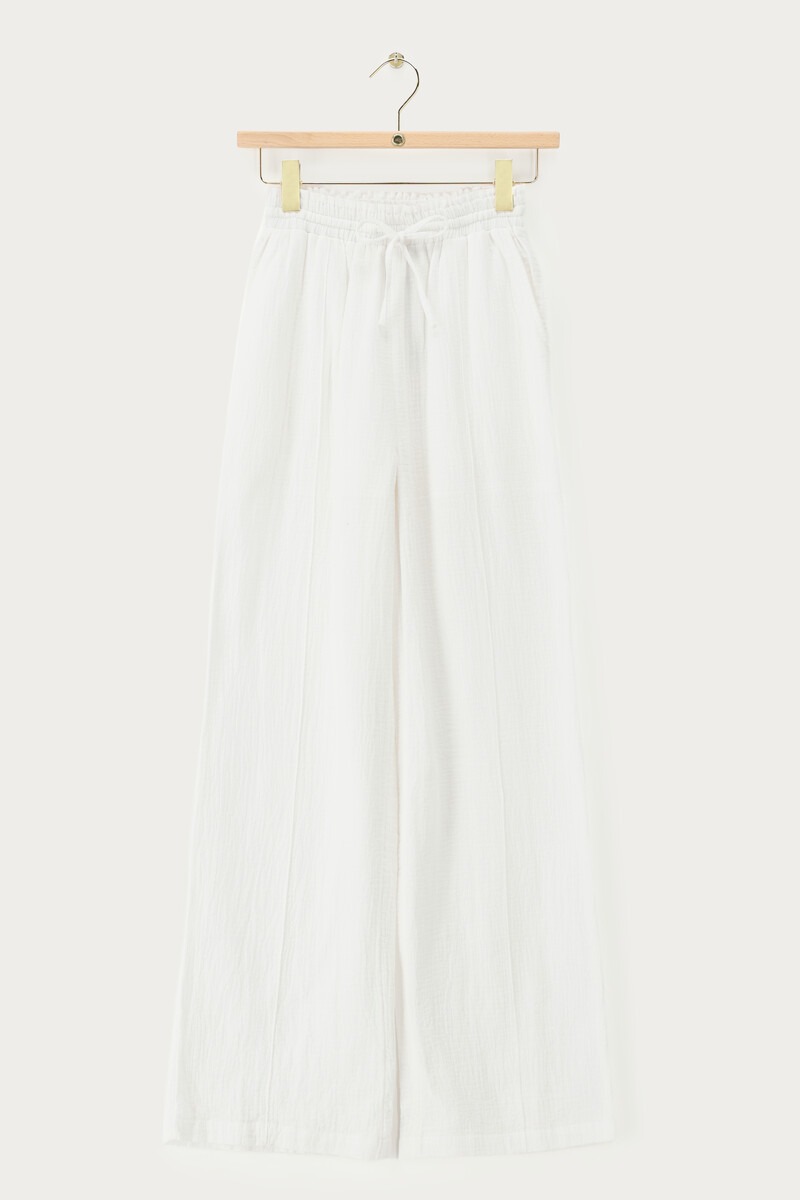 White muslin wide leg trousers with pintuck | My Jewellery