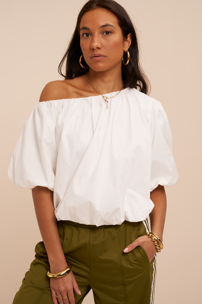 White one-shoulder top in balloon look | My Jewellery
