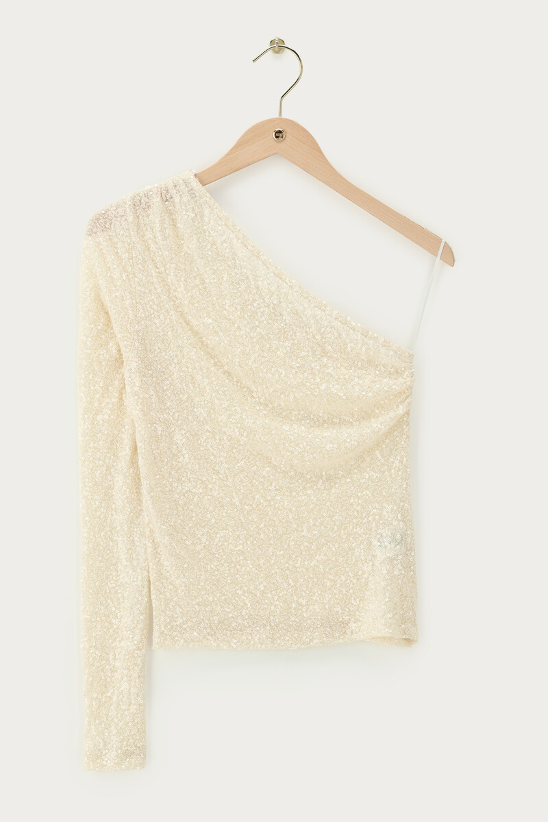 White one-shoulder top with sequins | My Jewellery