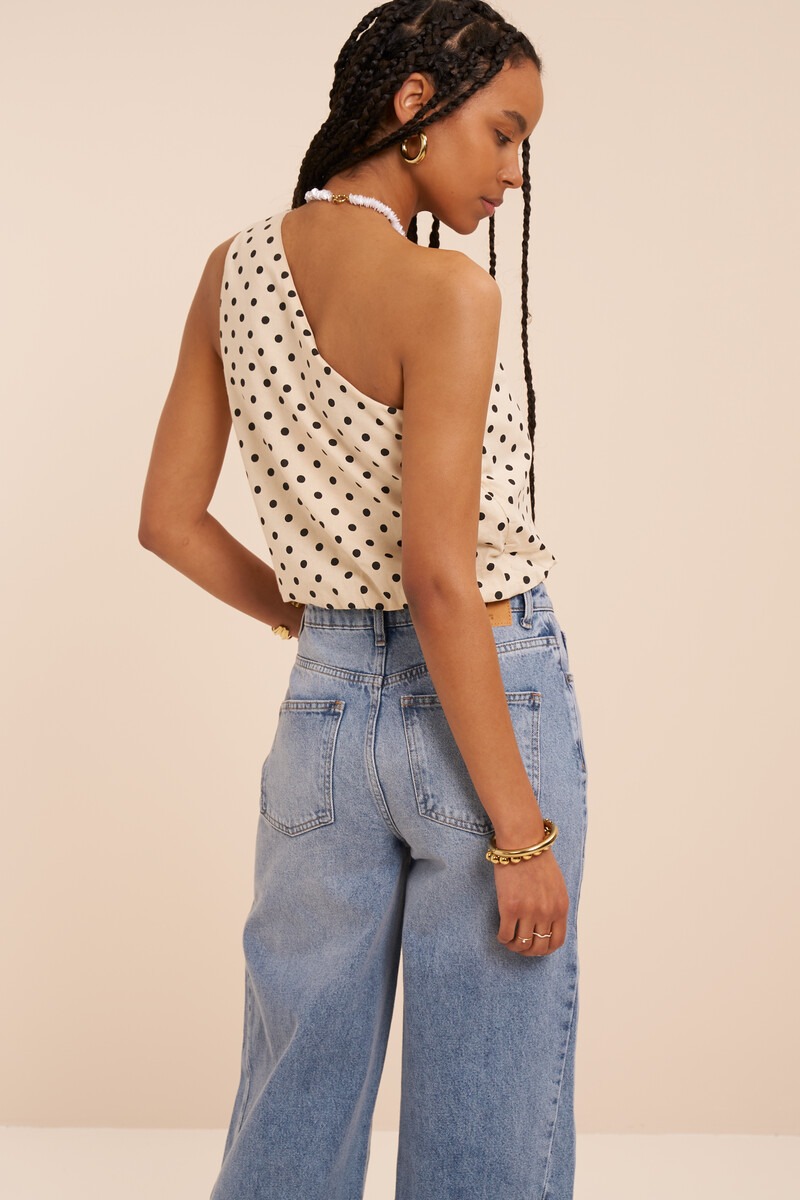 White polka dot one-shoulder top with balloon look | My Jewellery