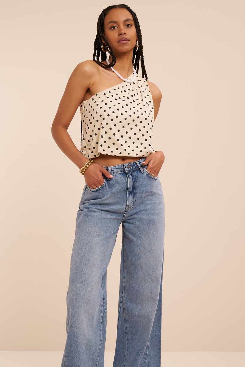 White polka dot one-shoulder top with balloon look | My Jewellery