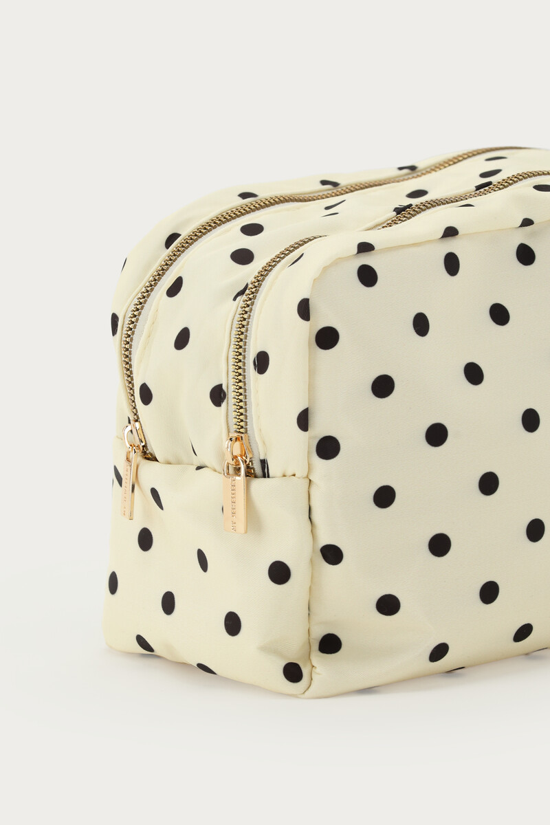 Witte polkadot toilettas met dubbele rits