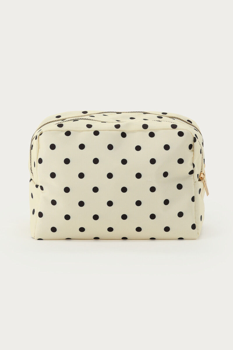 Witte polkadot toilettas met dubbele rits