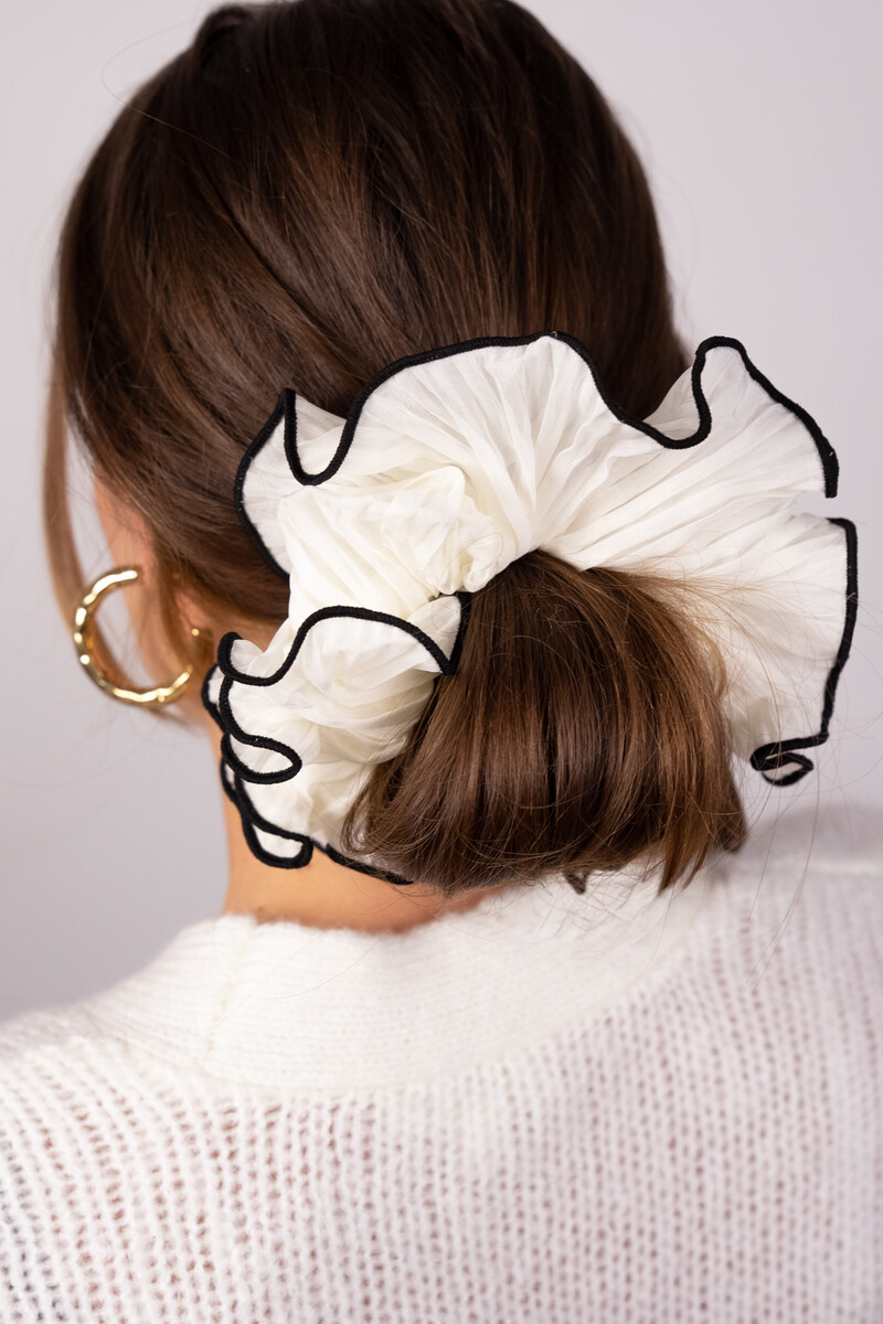 White scrunchie with black trim | My Jewellery