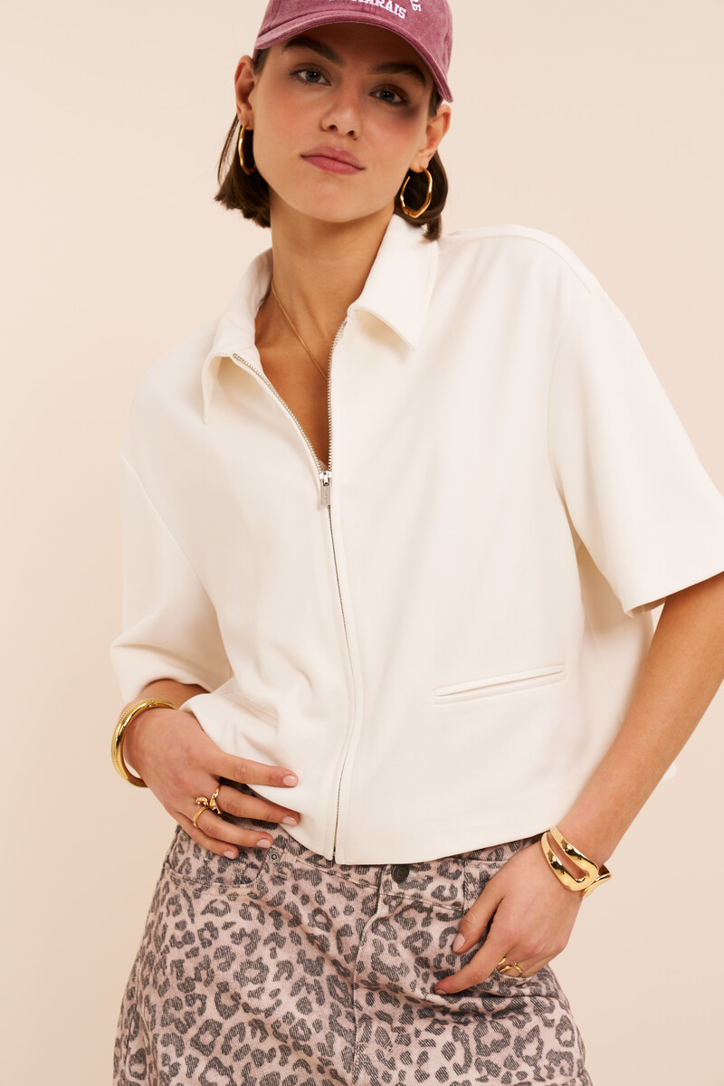 White short-sleeve polo with zip | My Jewellery