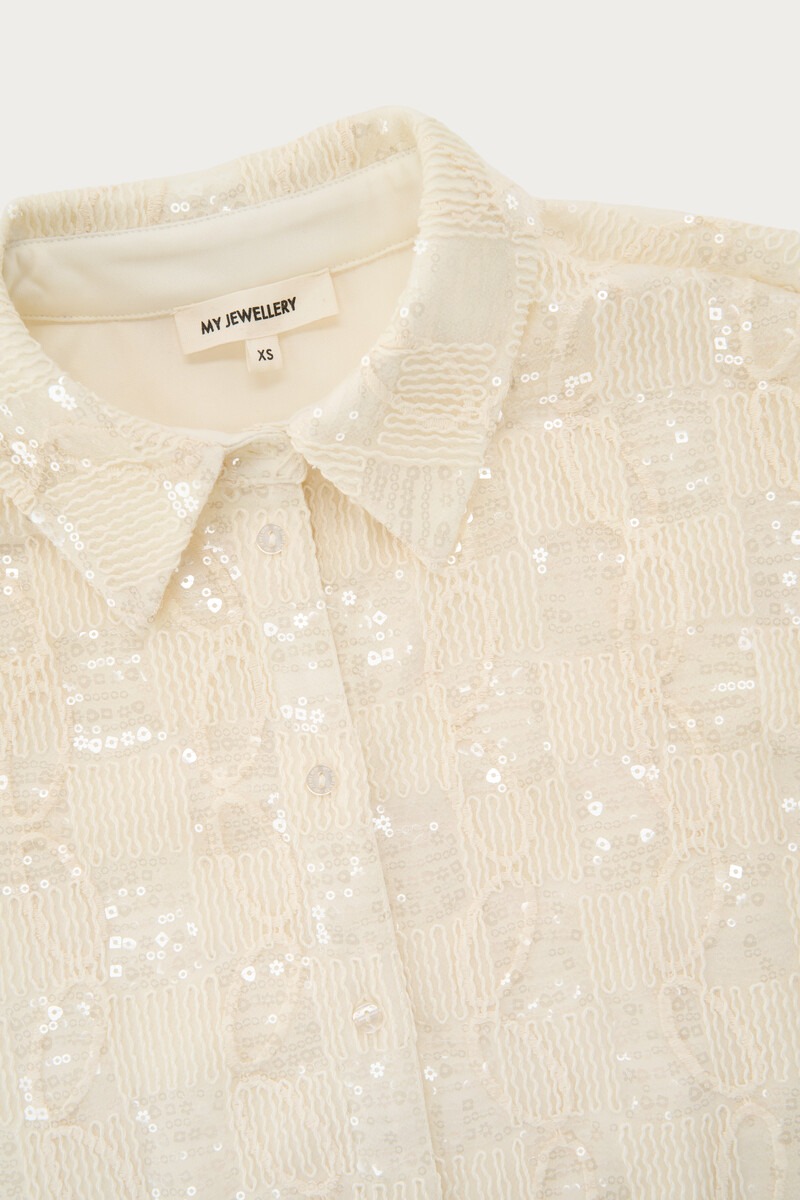 White short-sleeved blouse with sequins | My Jewellery