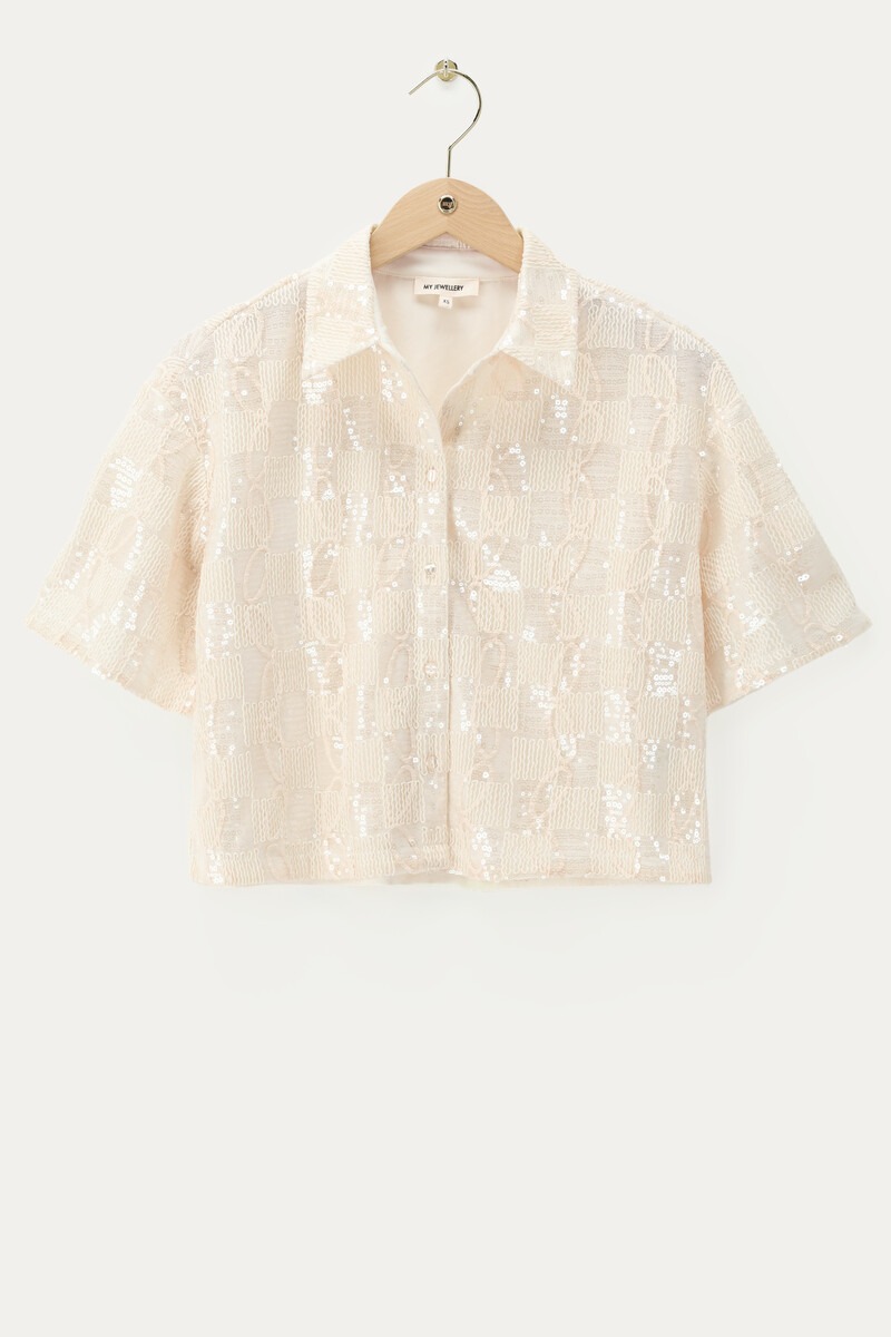 White short-sleeved blouse with sequins | My Jewellery