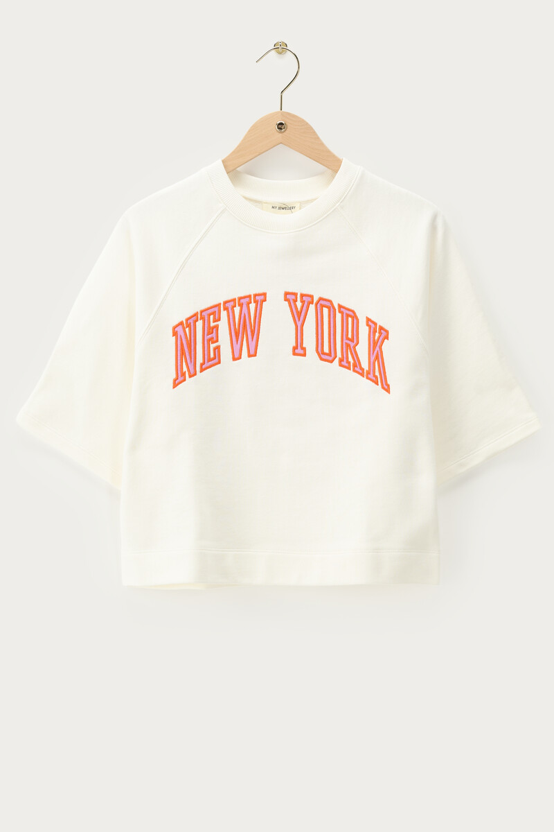 White sweatshirt with short sleeves "New York" | My Jewellery