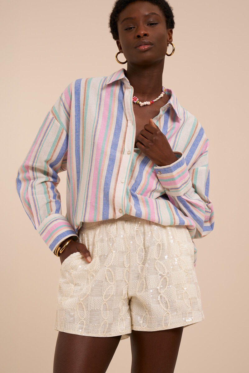 White shorts with an elasticated waistband and sequins | My Jewellery