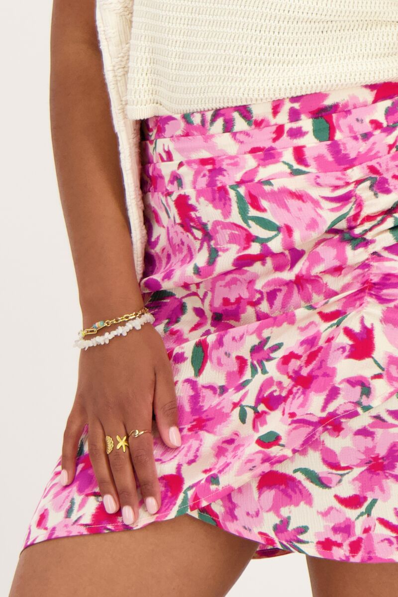 White skirt with pink floral print | My Jewellery