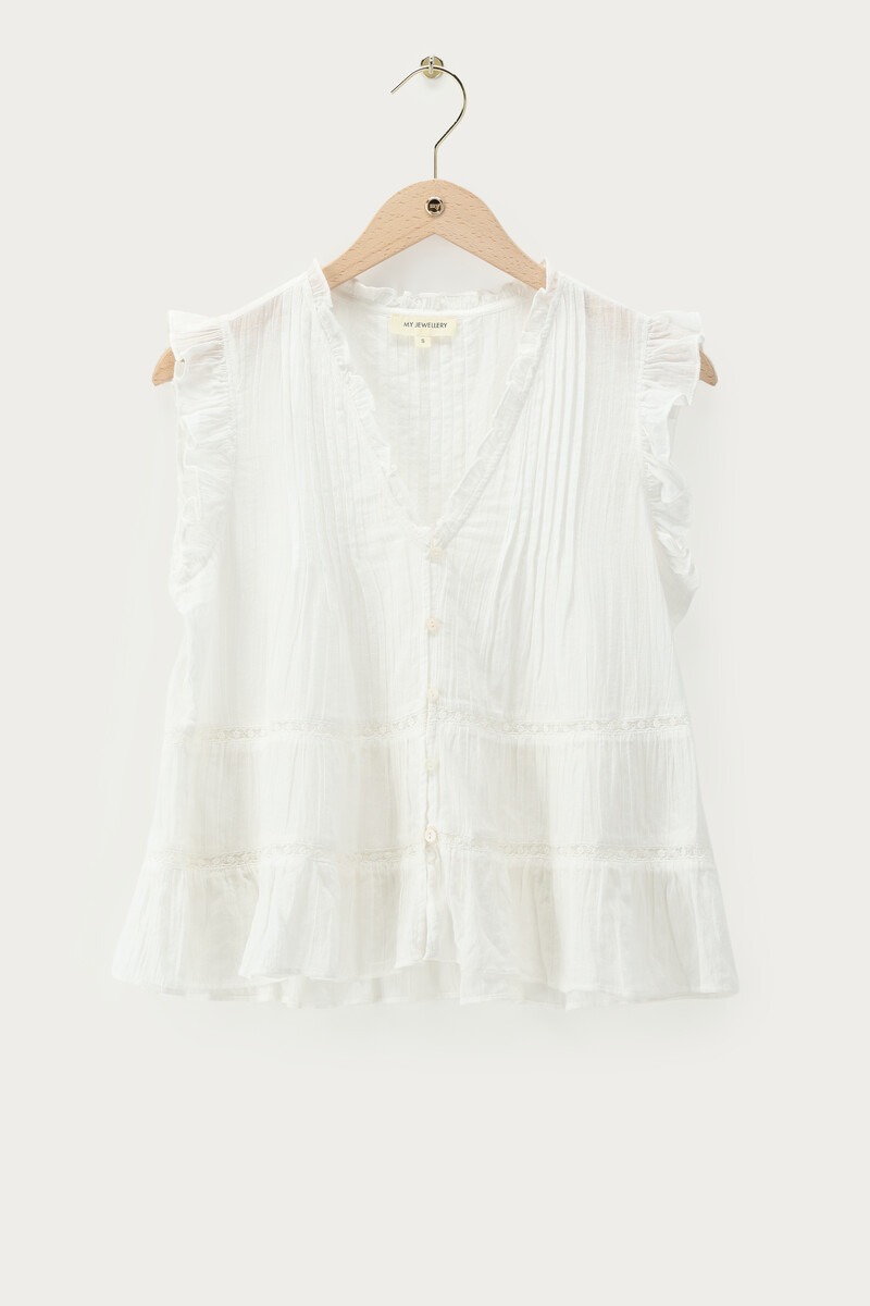 White sleeveless top with ruffles and a V-neck | My Jewellery