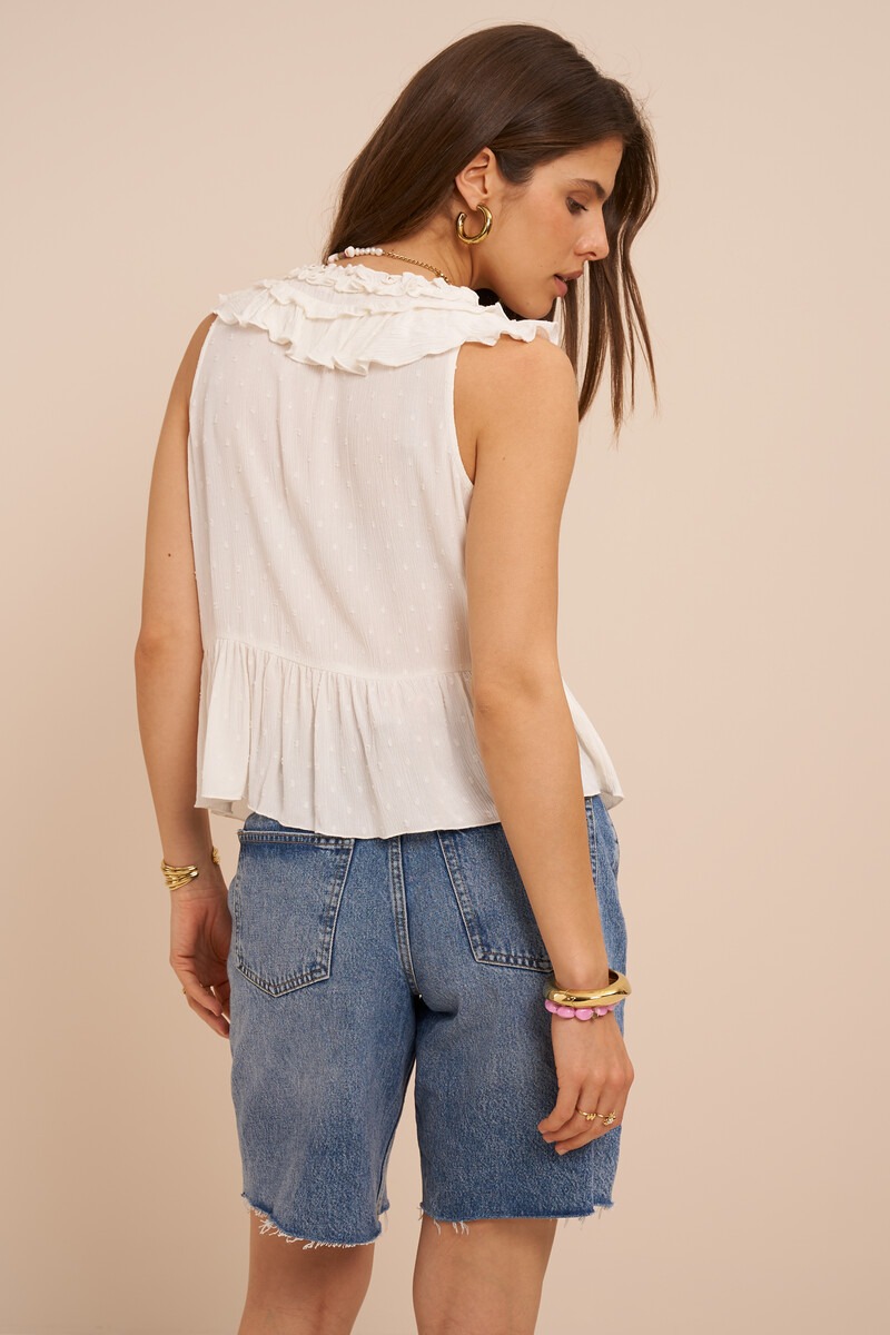 White sleeveless top with ruffles | My Jewellery