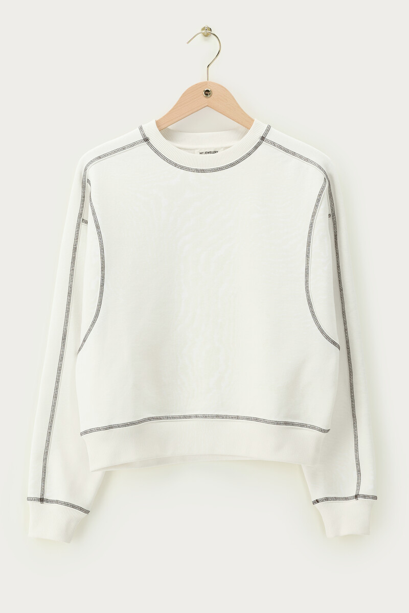 White sweatshirt with contrast stitching | My Jewellery