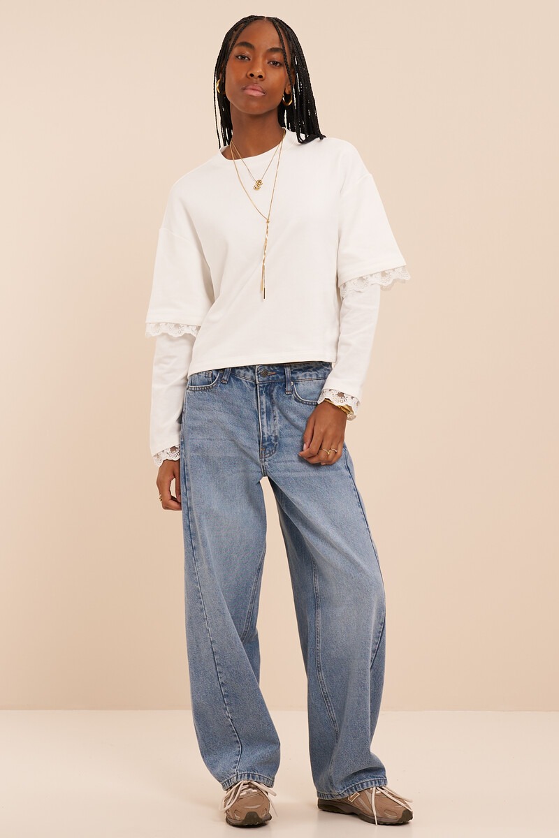 White sweater with double sleeves and lace details | My Jewellery