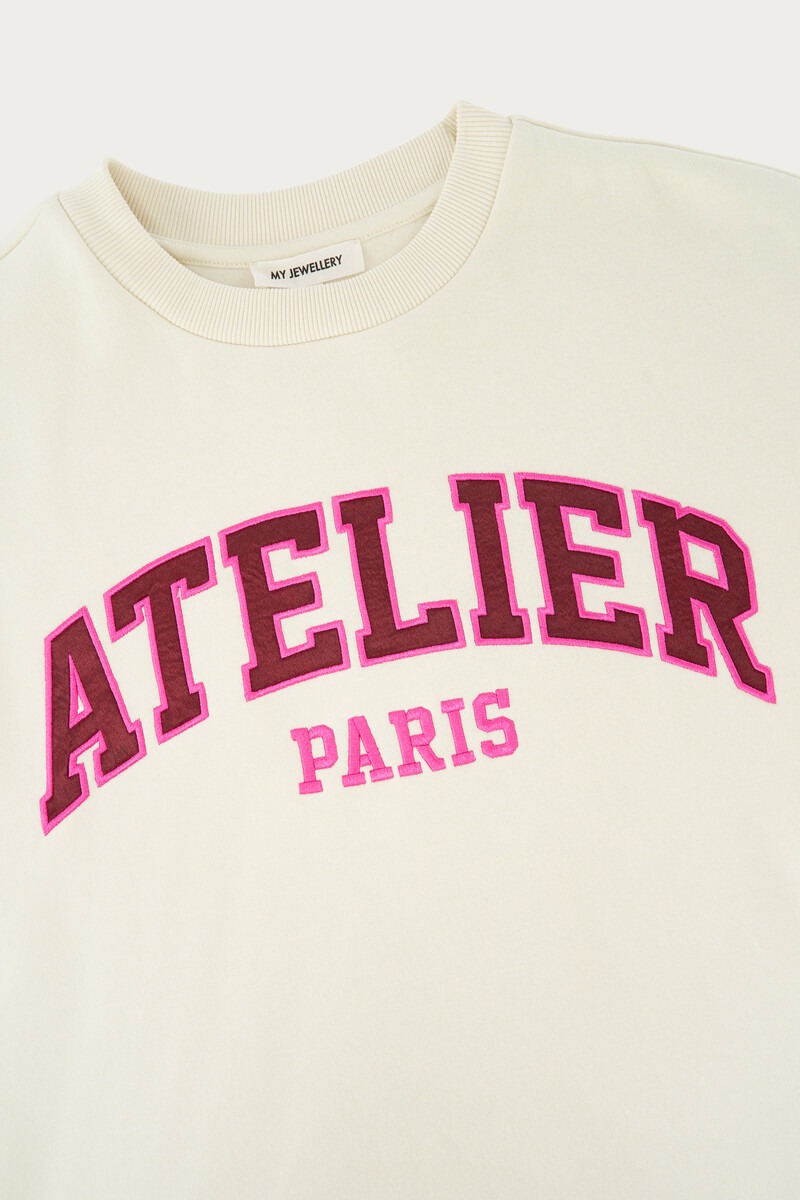 White sweater with satin-look print 'Atelier Paris' | My Jewellery