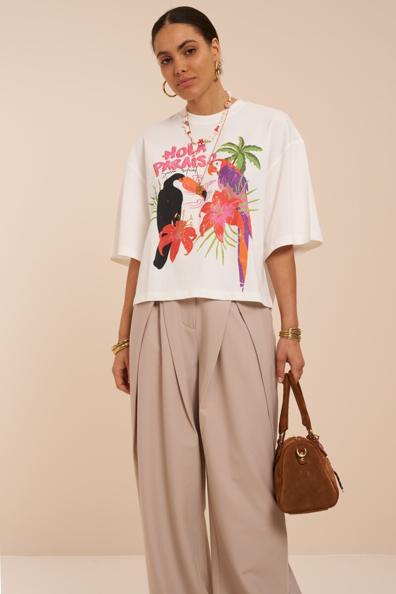 Wit T-shirt "Hola paraiso"