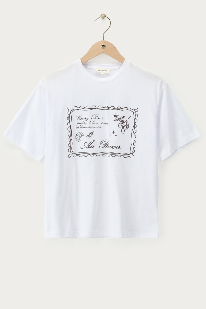 White T-shirt 'Au revoir' | My jewellery