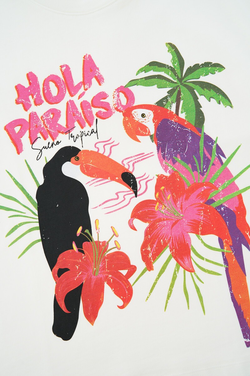 White T-shirt ''Hola paraiso'' | My Jewellery