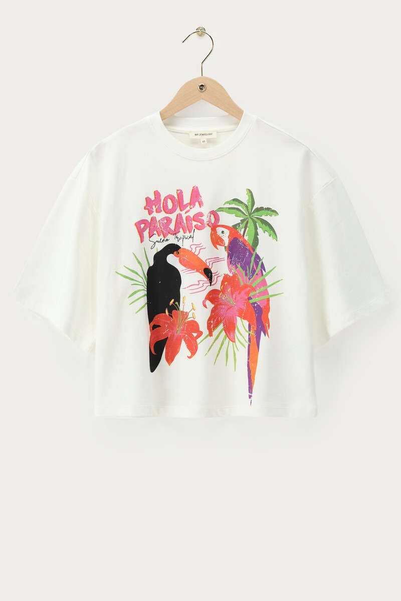 White T-shirt ''Hola paraiso'' | My Jewellery