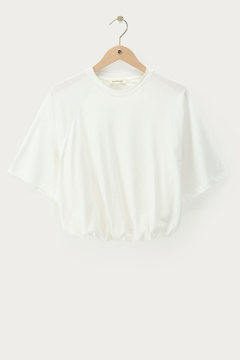 White T-shirt with gathered hem | My Jewellery